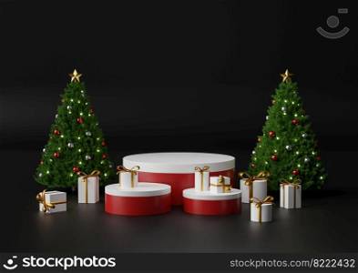 Christmas set and podium, 3d illustration
