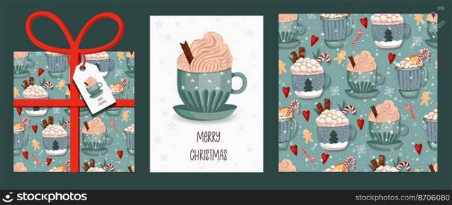 CHRISTMAS SET, Christmas and New Year template set for greeting scrapbooking, congratulations, invitations, tags, cards. Vector illustration.creative artistic templates with winter mugs.. CHRISTMAS SET, Christmas and New Year template set for greeting scrapbooking, congratulations, invitations, tags, cards. Vector illustration.creative artistic templates with winter mugs