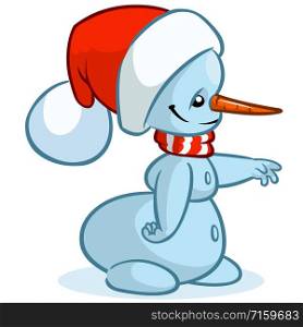 Christmas snowman with santa hat and striped scarf isolated on white background. Vector illustration