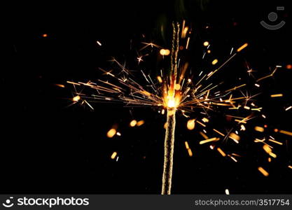 christmas sparkler firework flame on black