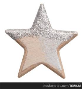 Christmas star made of wood isolated on white background.