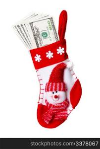 Christmas Stocking Stuffed with Money isolated on white