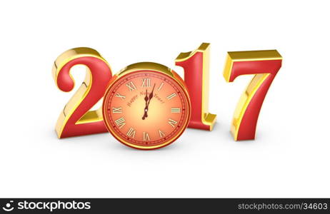 Christmas symbol and metaphor (the clock). Happy New Year 2017. Isolated white background. Available in high-resolution and several sizes to fit the needs of your project. 3D illustration rendering.