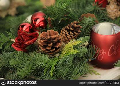 Christmas table decoration in red and green