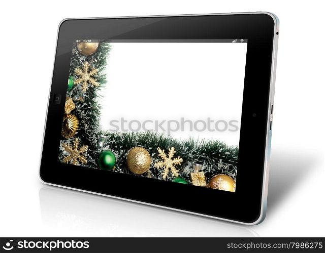 Christmas tablet isolated over white background. Merry Christmas.