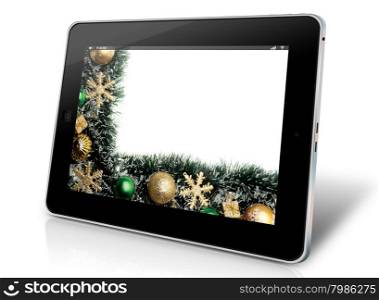 Christmas tablet isolated over white background. Merry Christmas.