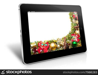 Christmas tablet isolated over white background. Merry Christmas.