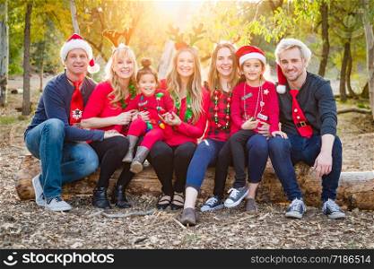 Christmas Themed Multiethnic Family Portrait Outdoors.
