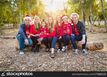 Christmas Themed Multiethnic Family Portrait Outdoors.