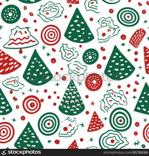 Christmas themed seamless pattern with icons.