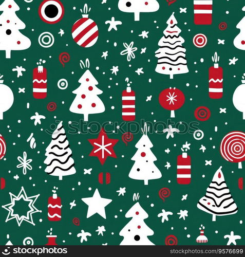 Christmas themed seamless pattern with icons.