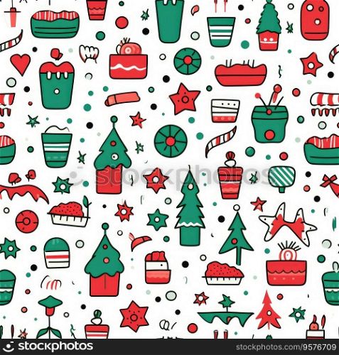 Christmas themed seamless pattern with icons.