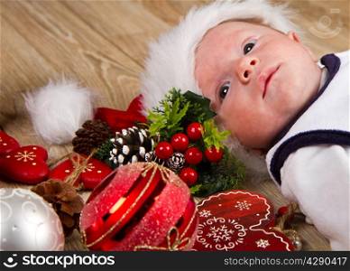 Christmas toddler in Santa hat