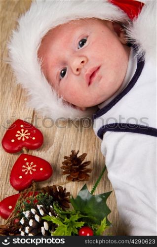 Christmas toddler in Santa hat