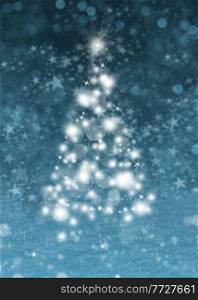 christmas tree and snow  in blue night