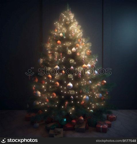 Christmas tree background. Illustration Generative AI
