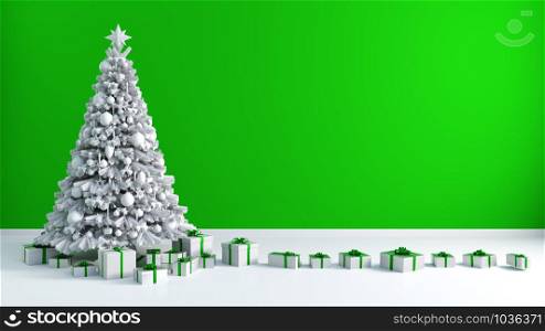 Christmas Tree Background with Copy Space on Green Wall. Christmas Tree Background with Copy Space