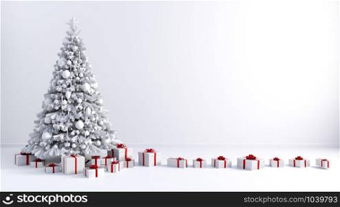 Christmas Tree Background with Copy Space on White Wall. Christmas Tree Background with Copy Space