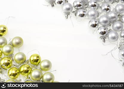 christmas-tree balls with gold and silver isolated on white