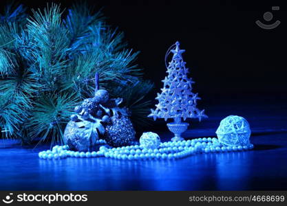 christmas tree. Beautiful Decorated Christmas tree on a darl background