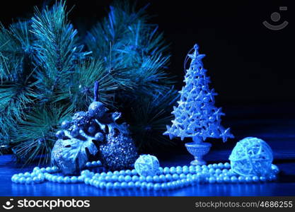 christmas tree. Beautiful Decorated Christmas tree on a darl background