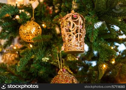 Christmas tree decoration closeup for New year background