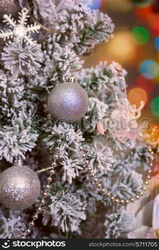Christmas tree decoration closeup for New year background