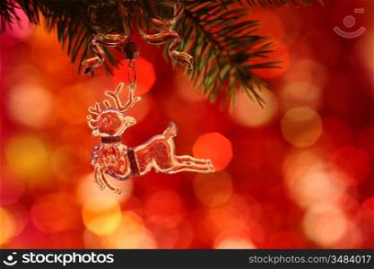 Christmas tree decoration on fir branch - shallow depth of field