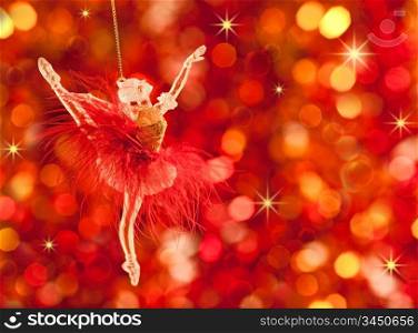 Christmas tree decoration on lights red background