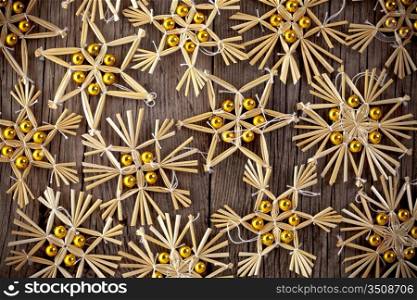 Christmas tree decoration on wood. Abstract background