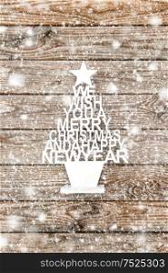 Christmas tree decoration on wooden background. Merry Christmas! Happy New Year!