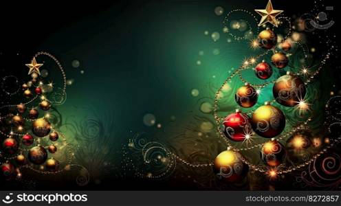 Christmas tree decoration wallpaper. Colourful ornaments and lights. Generative AI