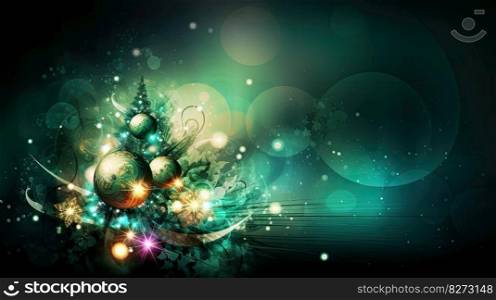 Christmas tree decoration wallpaper. Colourful ornaments and lights. Generative AI