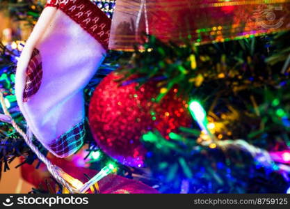 Christmas tree decorations with Christmas lights