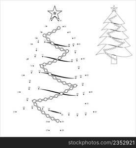 Christmas Tree Icon Dot To Dot, Spruce, Pine, Fir Traditionally Decorated Ornamental Tree Vector Art Illustration