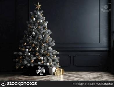 Christmas Tree in Interior with Black Background