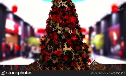 Christmas Tree in shopping mall - focus on the tree.