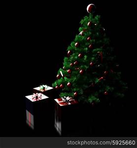 Christmas tree in the dark studio