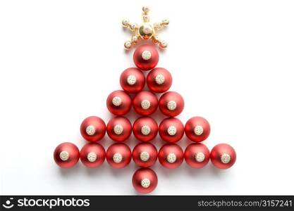 Christmas Tree Made From Baubles Against White Background