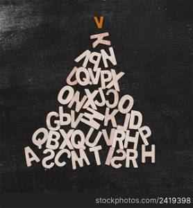 christmas tree made from wooden letters