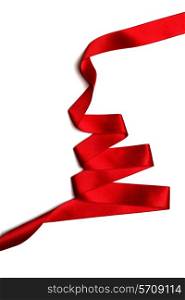 Christmas tree made of red ribbon isolated on white background