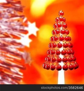Christmas tree of glossy red baubles balls 3d render
