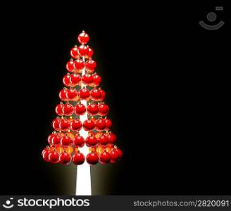 Christmas tree of glossy red baubles balls 3d render on black