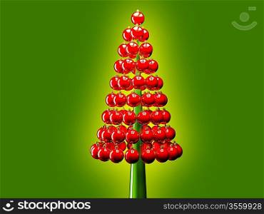 Christmas tree of glossy red baubles balls 3d render on red