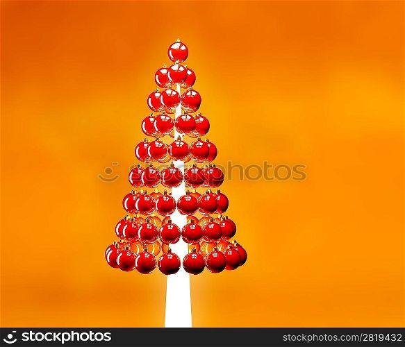 Christmas tree of glossy red baubles balls 3d render on yellow