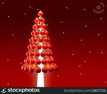 Christmas tree of glossy red baubles balls 3d render red stars sky