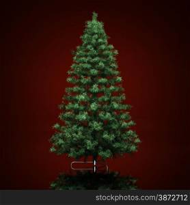 Christmas tree on a dark red background