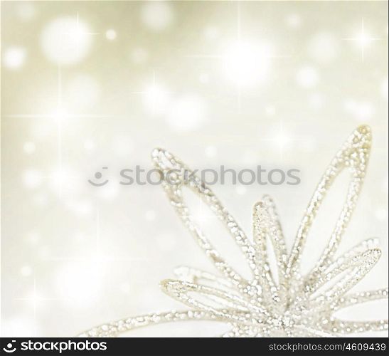 Christmas tree ornament &amp; decoration as a holiday background border card over abstract defocused magic lights