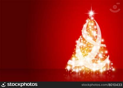Christmas tree over deep red background with snowflakes