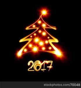 Christmas tree painted by light - Happy new year 2017